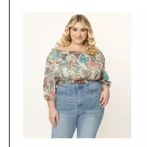 Unique Vintage Plus Size Mint Floral Print Sweet Stuff rop Top - 3X/20